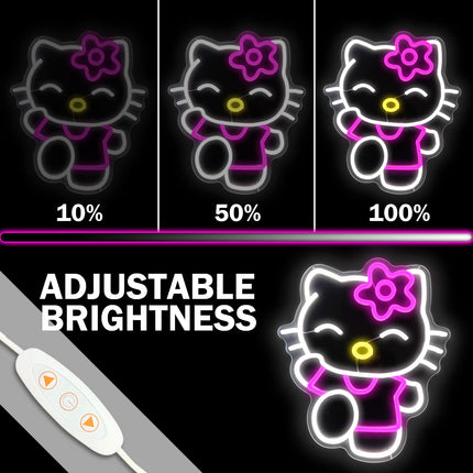 Hello Kit Neon Sign Dimmable Kitty Neon Sign Kawaii Cat Anime Neon Sign Kitty Room Decor Lights for Girl's Room Child Bedroom Birthday Halloween Christmas 14.7’’x12.5’’