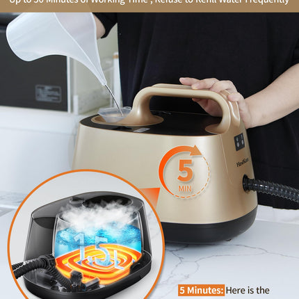 Steam Cleaner With 21 Accessories, Steamer For Cleaning, 5 Minutes Fast Heating, Portable Canister Steamer For Floors, Carpet, Cars, Tiles, Grout Cleaning, Chemical, 1.5L Capacity Gold