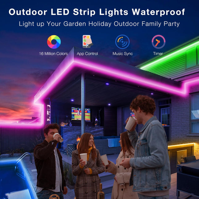 DAYBETTER 200 ft Outdoor LED Strip Lights Waterproof,IP67 Waterproof LED Light Strips with Remote,App Control Music Sync RGB Exterior LED Rope Lights,LED Lights for Bedroom,Roof,Pool,Deck,Balcony