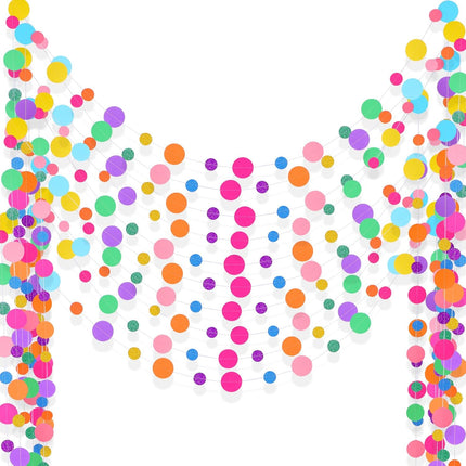 Outus 10 Pieces Colorful Paper Round Garland Christmas Candy Garland Hanging Rainbow Dots Confetti Garland Streamers Backdrop for Birthday Candyland Cake Sprinkles Wedding Trunk or Treat Party