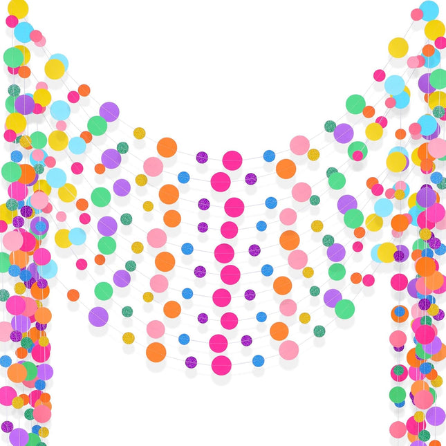 Outus 10 Pieces Colorful Paper Round Garland Christmas Candy Garland Hanging Rainbow Dots Confetti Garland Streamers Backdrop for Birthday Candyland Cake Sprinkles Wedding Trunk or Treat Party