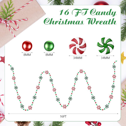 16 feet Christmas Candy Garland Acrylic Peppermint Candy Christmas Tree Garland for Christmas Party Decorations