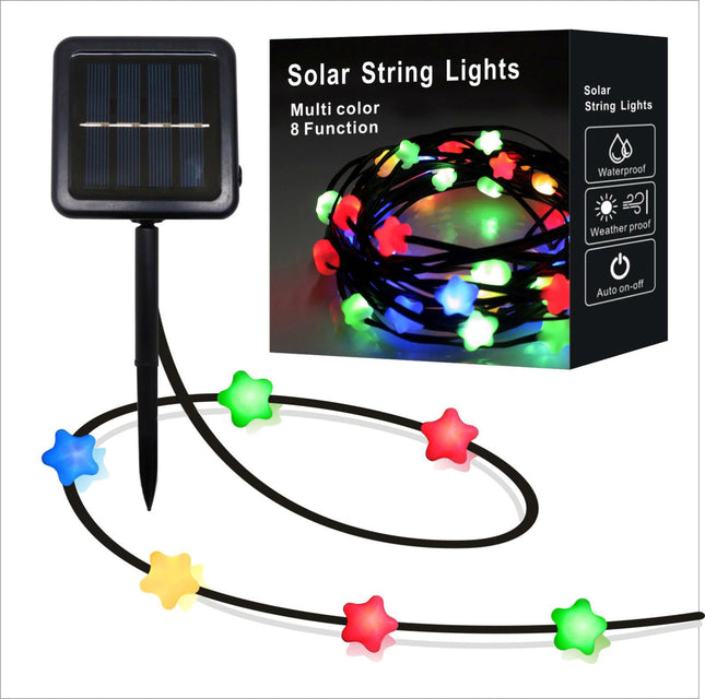 Outdoor Solar String Lights - 27FT, 40 LED Solar Garden Lights Outdoor, Waterproof Solar String Lights Outdoor, Multi-Color 8 Function Garden Fairy Lights, Solar-40L-Star