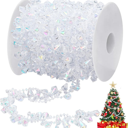 Bucherry 23ft Christmas Garland Crystal Acrylic Christmas Beaded Garlands Hanging Rustic Christmas Tree Decorations Twist Bead String Ornaments for Wedding Party Decor(Clear Iridescent)