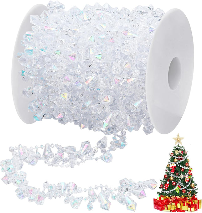 Bucherry 23ft Christmas Garland Crystal Acrylic Christmas Beaded Garlands Hanging Rustic Christmas Tree Decorations Twist Bead String Ornaments for Wedding Party Decor(Clear Iridescent)