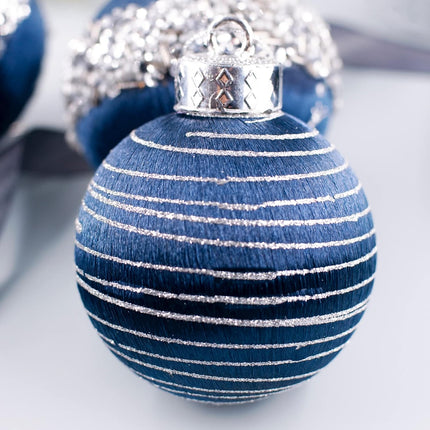 12 Pcs Satin Christmas Ball Ornaments, Luxury Silk Tree Hanging Decorations for Xmas Wreath Garland Wedding Party (Blue)