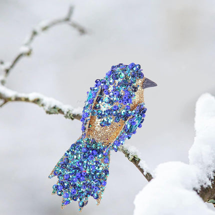 6pcs Artificial Bird with Clip- 4.25" Blue/Gold Bird Chrsitmas Tree Ornament Christmas Holy Wreath Decorations