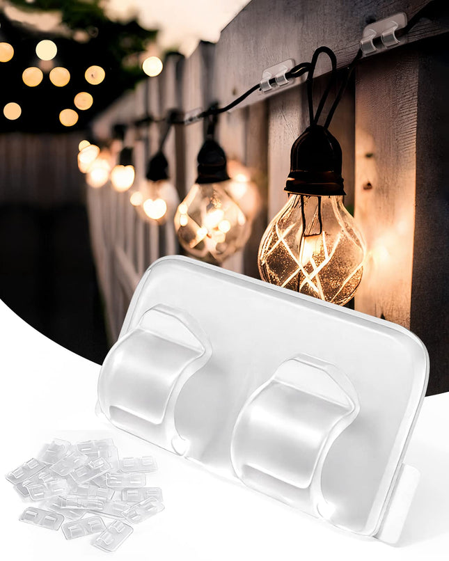 Hooks for Outdoor String Lights Clips: 39Pcs Hanging Christmas Light Clip - Outside Heavy Duty Cable Clear Holders with Waterproof UV-Resistant Adhesive Strips - Outdoors Cord Rope Organizer