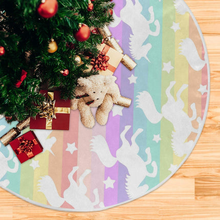 ATTX Rainbow Star Unicorn Christmas Tree Skirt 35.4 inch Ornaments Xmas Tree Skirts for Christmas Holiday Decoration Year Party