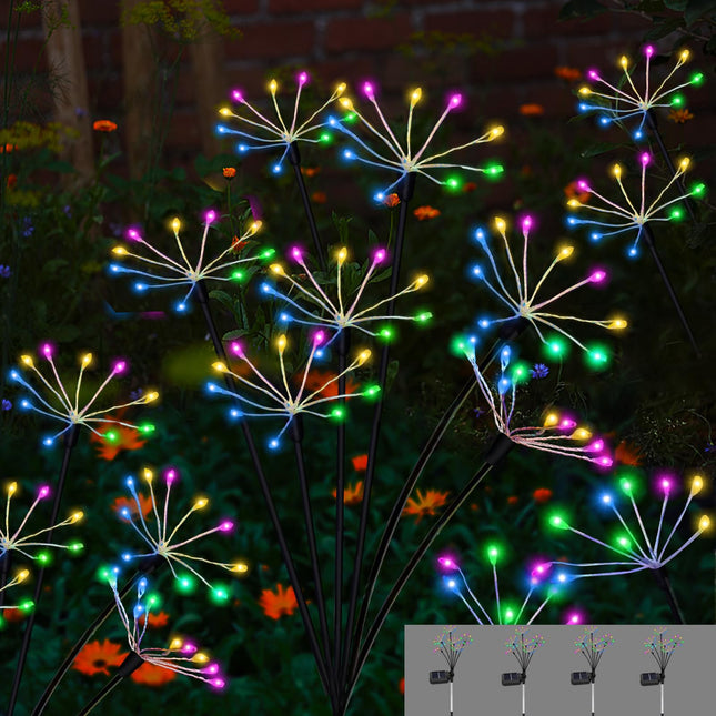 Solar Lights Outdoor Waterproof Fairy Garden Decor 4 Pack Solar Firework Lights Solar Christmas Lights for Bushes Pathway Patio Planter Flowerbed Yard Decoration, Gardening s for Women, Multicolor