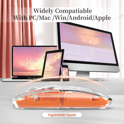 A.JAZZ Wireless Bluetooth5.1&2.4G Mini Lightweight Mouse,Transparent Clear Cool,Rechargeable Silent Computer Mice,Nano USB C Receiver,LED Battery Magic Silm For Office/PC/Mac/Laptop/Apple/ipad(Orange)