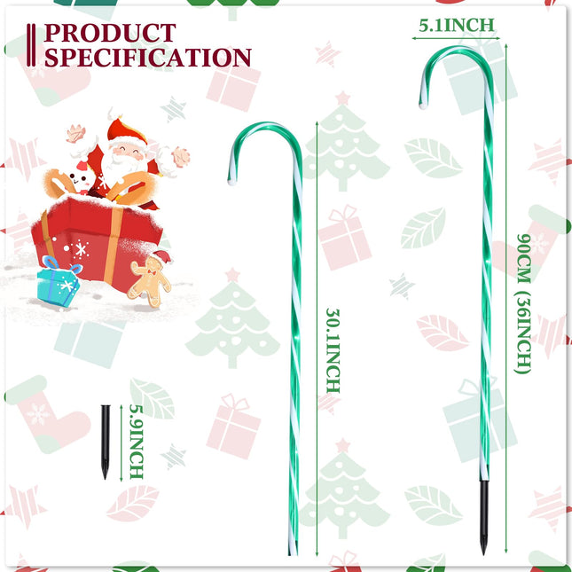 12 Pcs 36 Inch Giant Christmas Candy Cane Lights Christmas Pathway Walkway Lights Outdoor LED Decorations, Extra Large Yard Pathway Stake Lights for Lawn Garden Driveway Walkway Xmas Decor