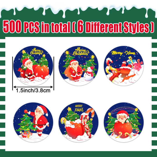 Partywind Christmas Stickers for Decorations, 500 PCS Christmas Labels for Crafts/Scrapbooking/Cards, Santa Snowman Tags for Christmas Holiday Party Supplies, Goodie Bag Stuffers for Kids