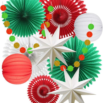 Christmas Party Decoration Set of Hanging Tissue Paper Fans Circle Garland Paper Lanterns for Italian Party Graduation Wedding Birthday Backdrop