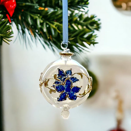 Hand-Blown Glass Christmas Ornament for Xmas Decorations - Hanging Ornament for Christmas Tree Topper - Engraved Glass Ornament with 14k Gold