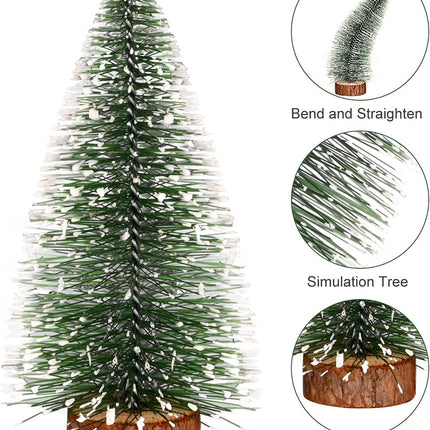 Bottle Brush Trees, Vlorart 4PCS Desktop Miniature Pine Tree Small Pine Tree with Wooden Bases Mini Christmas Bristle Brush Tree for Xmas Holiday Party Home Tabletop Tree Decor