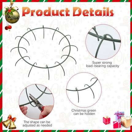 12 Pcs 12'' Christmas Wire Wreath Frames with Plier Metal Live Wreath Form Heavy Duty Wreath Frame Round Wreath Making Rings Base, Adjustable Shape, for Christmas, Green