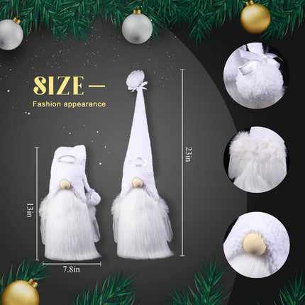Sratte Christmas Angel Gnomes Treetop 23 Inch White and Silver Gnome Tree Topper and 24 Pcs 4.72 x 4.6 Inch Angel Feather Ornament Plush Christmas Tree Mantel Table Decorations for Xmas Winter Holiday