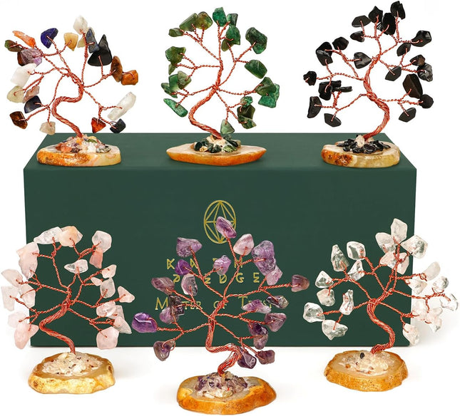 Crystal Tree for Positive Energy, 7 Chakra Stones and Healing Crystals Tree of Life, Money Bonsai Trees, Feng Shui Décor for Home and Office Desk Decoration, Spiritual & Good Luck s Set of 6 Trees