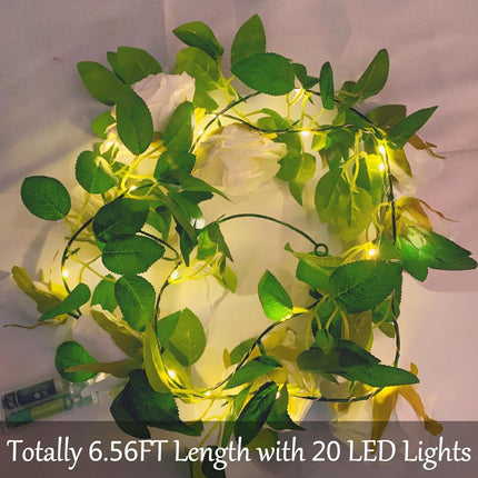 Fielegen Artificial Flower Garland with 20 LED String Lights, 6.56FT Hanging Rose Flower Vine Garland Decoration Lights for Garden Wedding Flower Table Decor Birthday Party Christmas DIY Wreath Decor