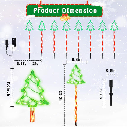 Yinhua 8 Pack Christmas Pathway Lights Outdoor with 4 Christmas Theme Music, Waterproof LED Christmas Tree Candy Lights with Stakes, Christmas Decorations Outdoor for Yard Patio Walkway Garden Decor