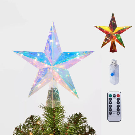 Christmas Tree Star Topper 11.8" PET Christmas Tree Topper Lighted with Remote Multicolour 20LED Lighted Treetop Decorate for Xmas Decorations Ornaments Holiday Party Indoor Decor