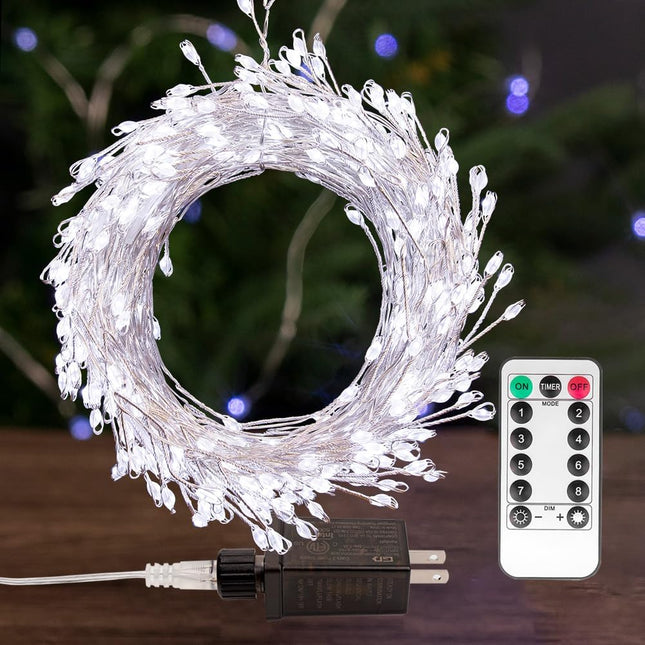 Fairy Lights Plug in, 50 Feet 500LED Cool White Silver Wire Firecracker Firefly Lights with Remote, Waterproof Copper Wire Lights for Bedroom Wreath Window Wedding Christmas Tree Decoration