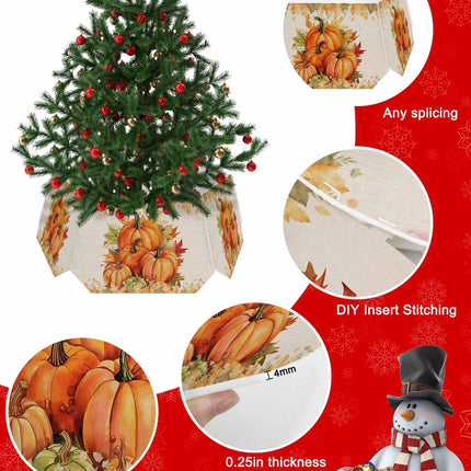 Christmas Tree Collar, Orange Pumpkins Fall Tree Collars Folable Christmas Tree Ring, Thankshgiving Maple Leaf Botanical Tree Skirt Xmas Tree Stand for Christmas Decorations & s 4Pcs-14.5"x10"