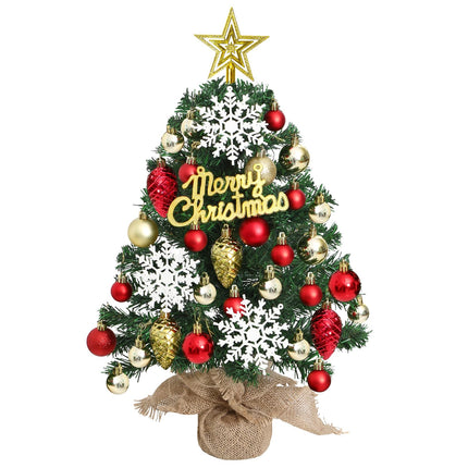 24Inch Mini Table Top Christmas Tree with 30LED Lights Small Christmas Tree with Star Treetop Snowflakes and 30 Ball Ornaments Prelit Desk Christmas Tree for DIY Xmas Tree Christmas Decor