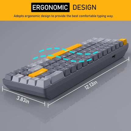 Wireless 60% Mechanical Gaming Keyboard, 3 Connection Mode Keyboard with Clicky Blue Switches, Portabl Compact Black&Grey Keyboard,68 Keys Mini Keyboard for Mac/Windows,Gamer,Typist,Travel,Trip