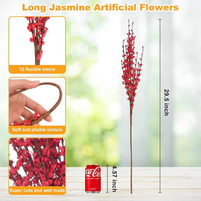 Wootkey10 Pcs 29.5" Long Jasmine Christmas Flowers Artificial Red Flowers Fake Christmas Picks for DIY Wreath Wedding Home Office Table Centerpieces Restaurant Vase Decorations