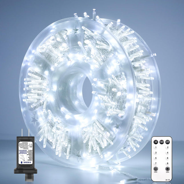 600 LED Christmas Lights, 246FT Outdoor Waterproof String Lights with Remote, Timer & Memory Function & 8 Modes, Twinkle Lights Plug in for Christmas Tree, Patio, Outside, Indoor, Cold White…