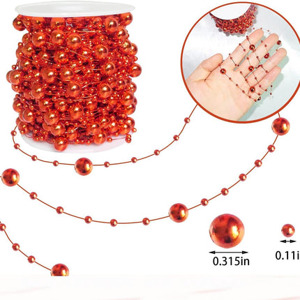Christmas Tree Beads Garland Decorations,66Ft Strands Chain Pearls Beads String for DIY Christmas Tree Wreath, Xmas Decor Beaded Garlands for Stairs Fireplace Wedding Holiday Party (Red)
