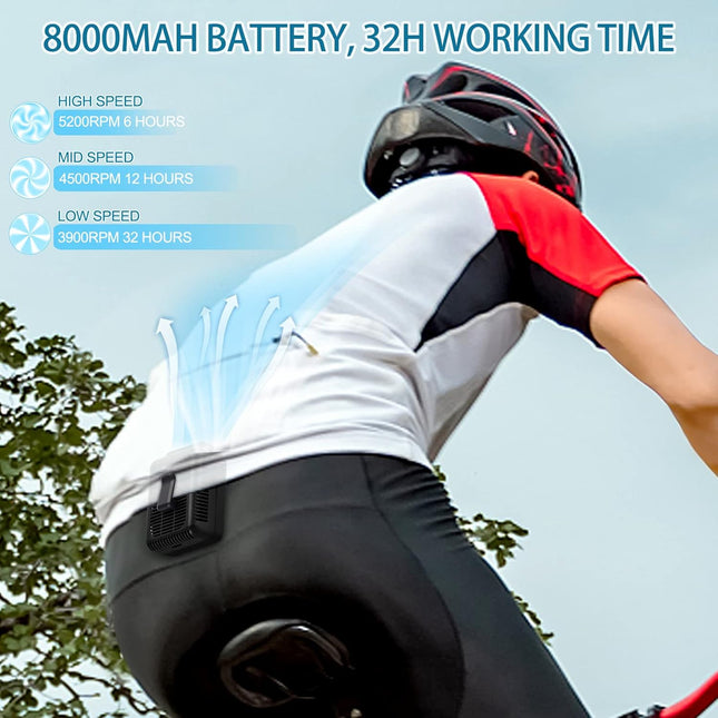 8000Mah Waist Fan With 32H Working Time, Portable Mini Shirt Fan With 3 Speeds, Battery Powered HandsFree Wearable Body Fan