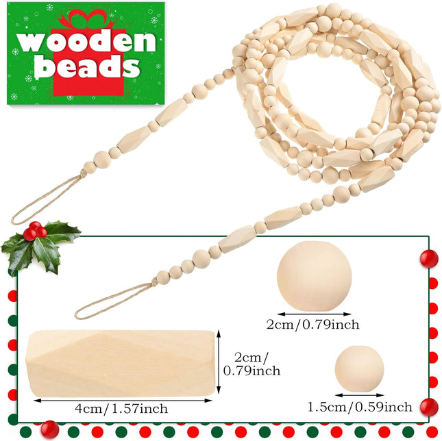 Jetec 12 Feet Christmas Wood Bead Garland Boho Garland Christmas Wooden Garland Christmas Rustic Beaded Garland Decorative Tree Decorations Farmhouse Home Country Decor for Tree Ornaments(Wood Color)