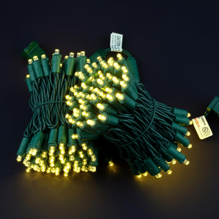 LED Wide Angle Christmas Lights, Pack of 2 Sets 25 Ft 100 LED Green Wire 5mm Lights Set, UL Commercial Grade Holiday String Light (Warm White)