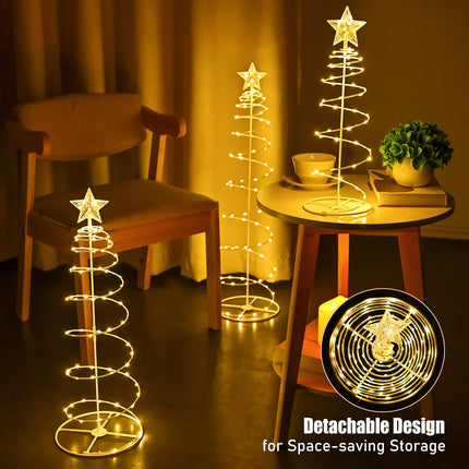 Set of 3 Lighted Spiral Christmas Trees Battery Powered 1.5/2/2.5FT Spiral Tree Light, Christmas Spiral Rope Tree for Indoor Outdoor Garden Patio Yard Pathway, Warm White