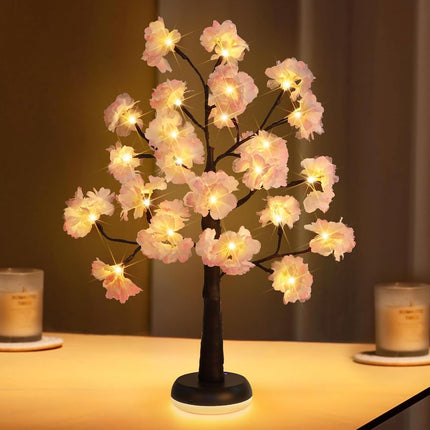 Lighted Cherry Blossom Tree, 23 in Artificial Cherry Blossom Tree with LED Lights, Battery and USB-C Powered Tree Lamp, Fairy Night Light for Bedside, Wedding, Living Room, Home Decor Indoor