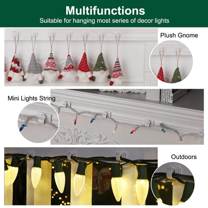 Brightown White Light Clips - Strongly Sticky with 25-Clips, 30-Stickers Christmas Light Clips, UV-Resistant Material, Decorate Damage- Cable Clips for Indoor Outdoor String Lights