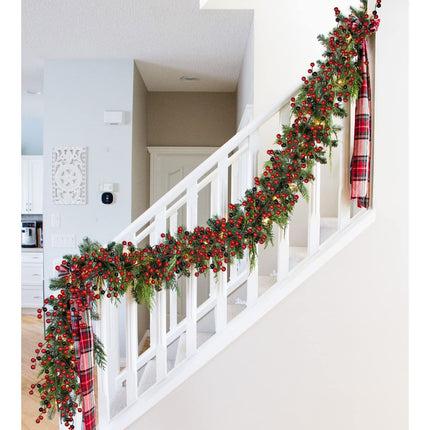 Artiflr 6FT Red Berry Christmas Garland with Red and Black Berry, Artificail Berry Garland Indoor Outdoor Garden Gate Hone Decoration for Winter Holiday Year Decor