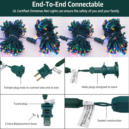 6Ftx4Ft LED Christmas Net Lights Green Wire,Connectable UL Waterptoof Net Lights for Bushes Trees Shurb Garden Outdoor Christmas Decorations