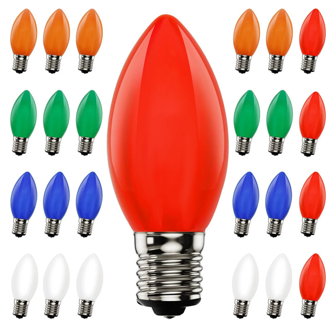 25 Pack C9 LED Christmas Light Bulbs,C9 Plastic Multicolor Replacement LED Bulbs Shatterproof C9/E17 Candelabra Base 0.6 Watt Great for Outdoor Indoor Night Lights Holiday Christmas Tree Decor