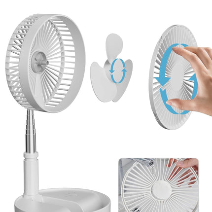 Foldaway/Foldable Fan With 7200Mah Rechargeable Battery BuiltIn, Running Time 1024 Hours Telescopic Tube Portable Quiet Floor Fan