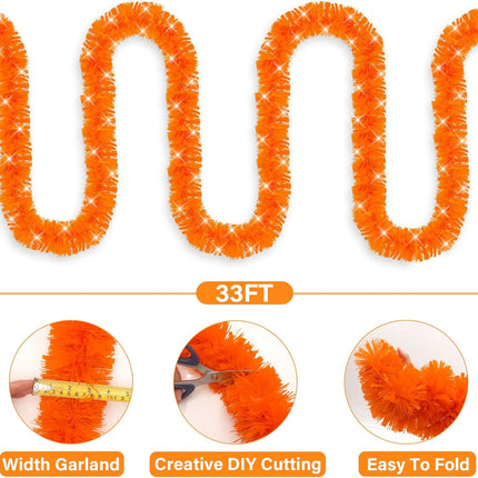 Halloween Decorations,33FT Halloween Tinsel Garland Orange Shiny Metallic Hanging Garland Halloween Garland for Home Tree Indoor Outdoor Party Halloween Decor