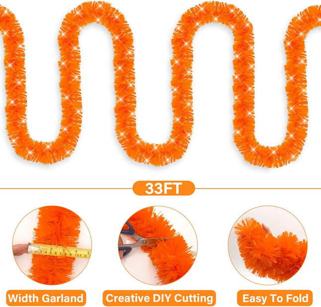 Halloween Decorations,33FT Halloween Tinsel Garland Orange Shiny Metallic Hanging Garland Halloween Garland for Home Tree Indoor Outdoor Party Halloween Decor