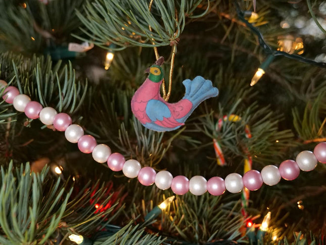 One Holiday Way 9-Foot Elegant Metallic Light Pink & White Wood Bead Garland Christmas Tree Decoration - Decorative Vintage Style Wooden Beads - Everyday Rustic Chic Country Xmas Farmhouse Home Decor