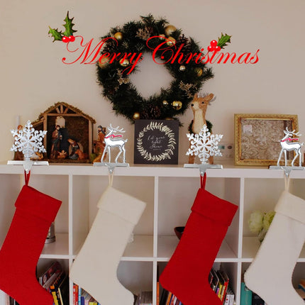 Christmas Stocking Holders, Set of 2 Snowflake & Reindeer Silver Stocking Holder, Weighted Personalized Christmas Stockings Hanger for Mantel, Stocking Hooks for Mantle Fireplace Christmas Decorations