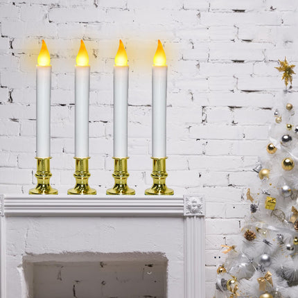 Christmas Window Candles Lights, Battery Operated Window Candles with Remote, LED Window Candles with Candle Holders Suction Cups, Flameless Window Candles for Holiday Decoration- 4 Pack