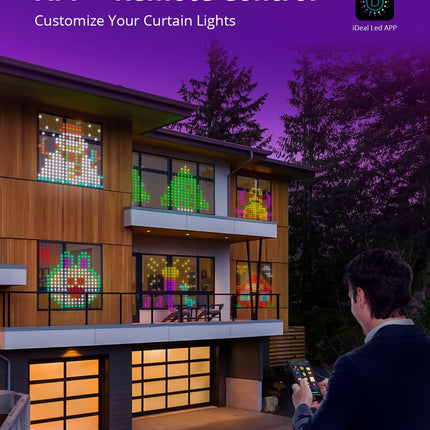 Curtain Lights Smart LED with APP DIY Curtain Strip Lamp with Programmable Music-Sync Dynamic IP65 Perfect for Outdoor Party Decoration Backdrop Decor 6.6 x 6.6ft 400RGB