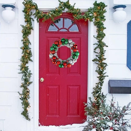 HAKACC Christmas Decor Ball Wreath, 13 Inches Red and Green Ornament Wreath Garland Decoration for Christmas Festival Celebration Door Window Wall Home Theme Party Decoration